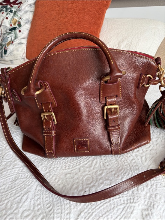 Dooney & Bourke Handbags - Dooney & Bourke Chestnut Brown Leather Satchel with Tassel